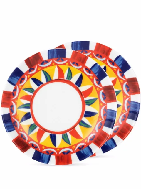 Dolce & Gabbana Carretto-print porcelain dessert plates (set of 2) White TC0S03TCA31