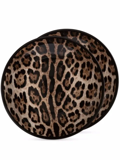 Dolce & Gabbana leopard-print porcelain soup plates (set of two) Brown TC0S05TCA71