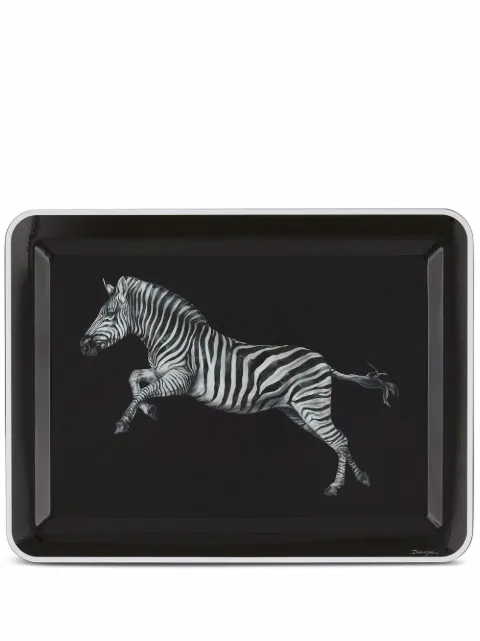 Dolce & Gabbana large zebra-print wood tray Black TC0019TCA69