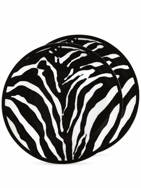 Dolce & Gabbana zebra-print porcelain soup plates (set of 2) Black TC0S05TCA70