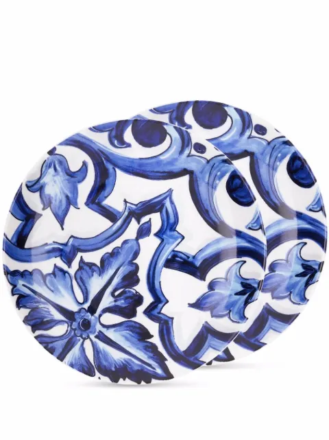 Dolce & Gabbana Blu Mediterraneo porcelain dessert plates (set of two) White TC0S03TCA38