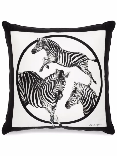 Dolce & Gabbana medium zebra-print silk twill cushion White TCE002TCAA7