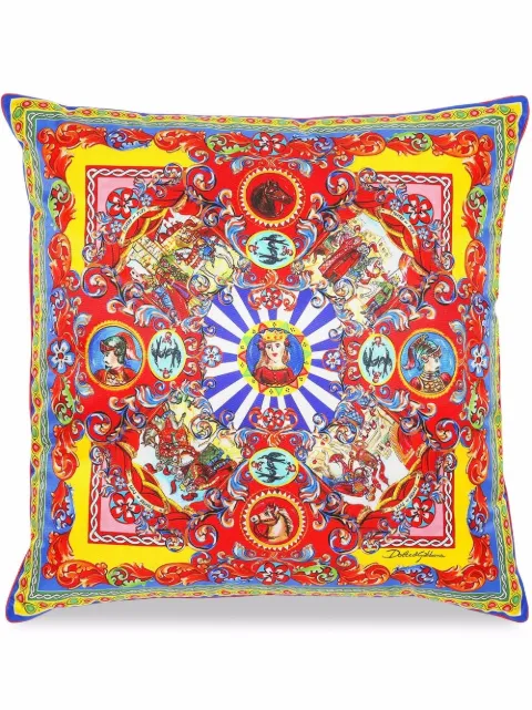 Dolce & Gabbana medium Carretto-print square silk cushion Yellow TCE002TCA94