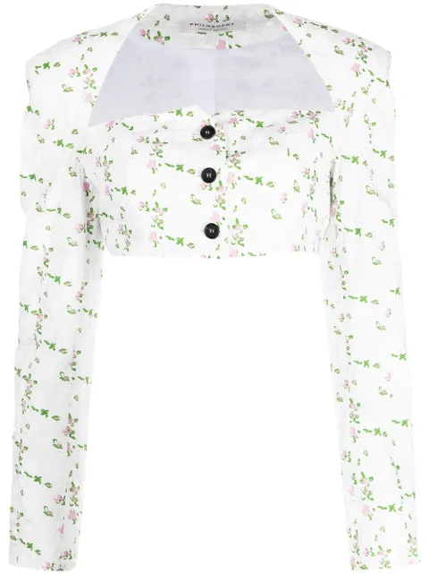 Philosophy Di Lorenzo Serafini cropped floral-print blouse White A0213737