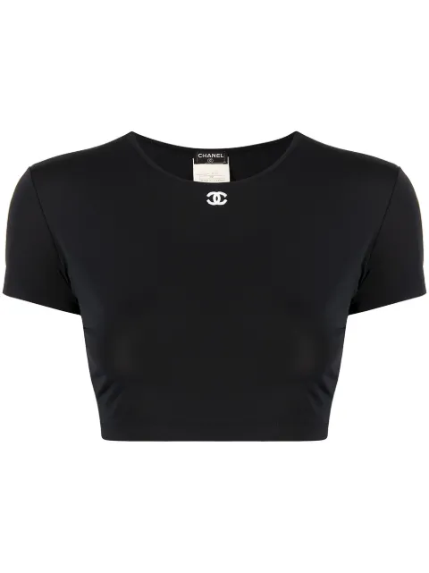 CHANEL Pre-Owned 1995 logo cropped T-shirt Black 95PPo5010VO390994305