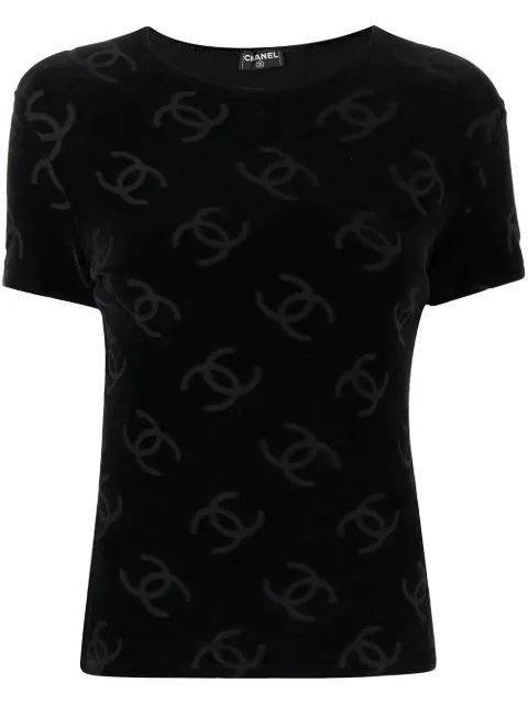 CHANEL Pre-Owned 1996 CC pattern textured T-shirt Black 96PP6944V0473094305