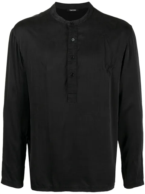 TOM FORD Henley silk-blend pajama shirt Black T4H161010002