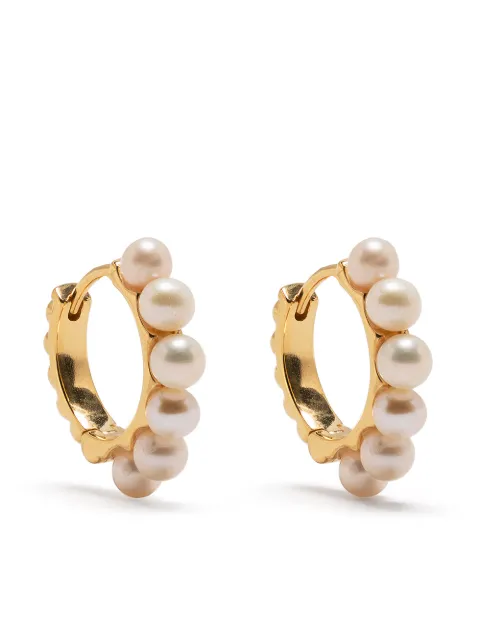 DOWER AND HALL timeless pearl vermeil huggie hoops White HHE33V