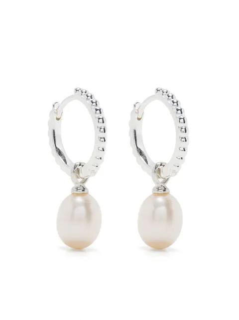 DOWER AND HALL Timeless Oval Pearl Charm hoops Silver SCDE10SWP