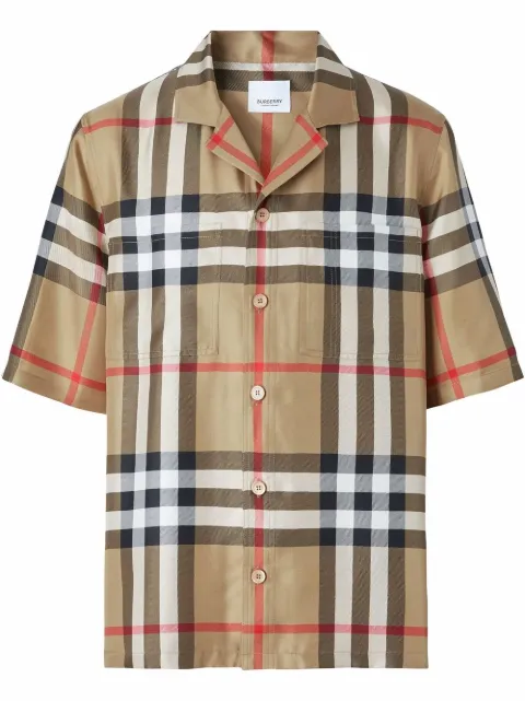 Burberry short-sleeve check silk shirt Brown 8050279