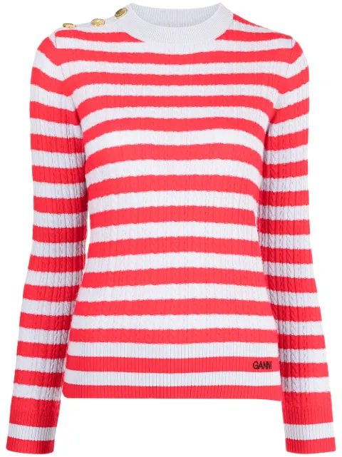 GANNI striped cable knit jumper Red K1604