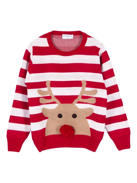 Siola striped reindeer-motif sweater Red ANNERROSSOBIANCOA