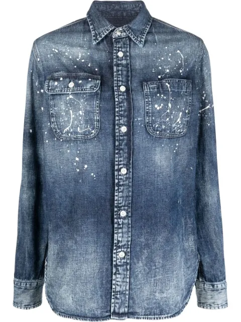 Ralph Lauren Collection paint-splatter denim shirt Blue 290872330
