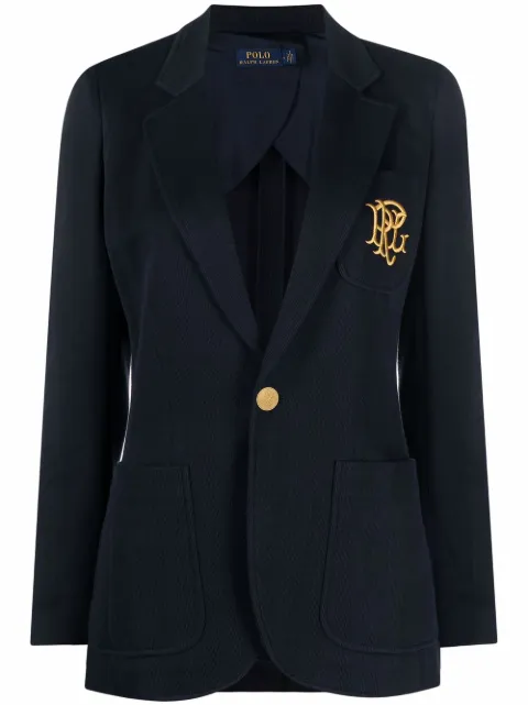 Polo Ralph Lauren embroidered-monogram double-knit blazer Blue 211795348002