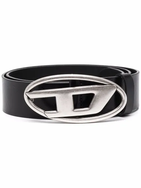 Diesel 1DR logo-buckle leather belt Black X08516PR666