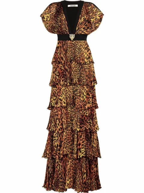 Roberto Cavalli leopard-print long evening dress Black OQT120CTD02