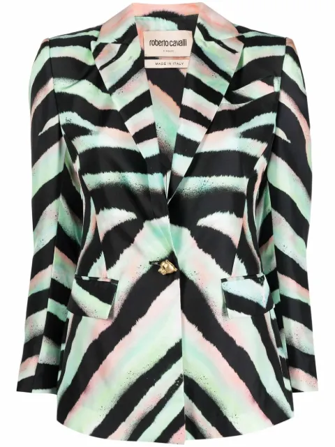 Roberto Cavalli zebra-print silk blazer Black OQT4074QD03