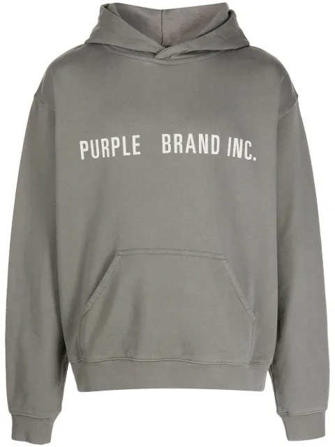 Purple Brand Artifact-embroidered long-sleeve hoodie Grey P404AECH