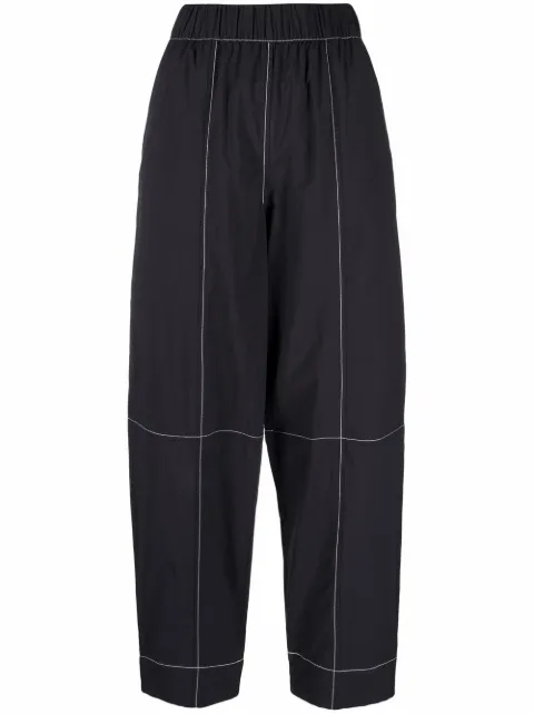 GANNI contrast-stitching straight trousers Black F6736