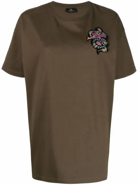 ETRO beaded motif-patch oversized T-shirt Green 196049767
