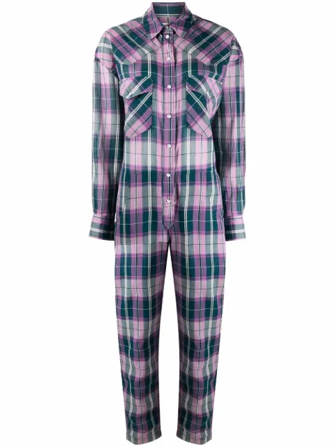 MARANT ÉTOILE check-print button-up jumpsuit Green CB032622P026E