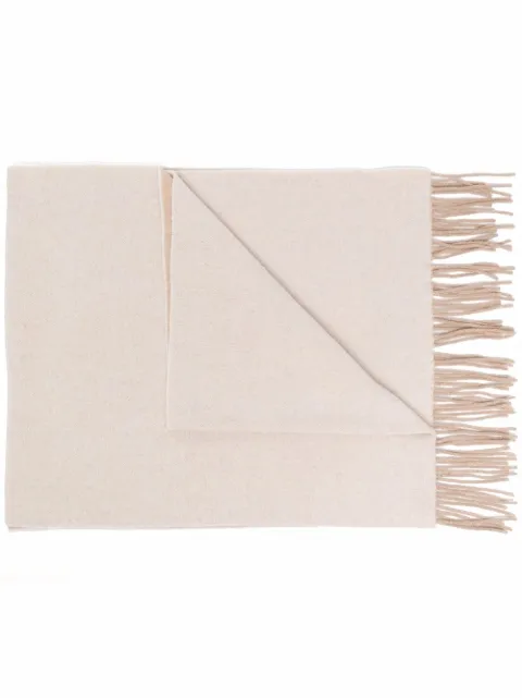 GANNI fringed knitted scarf Neutrals A39095755