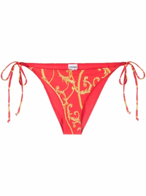 GANNI baroque-print bikini bottoms Red A3788
