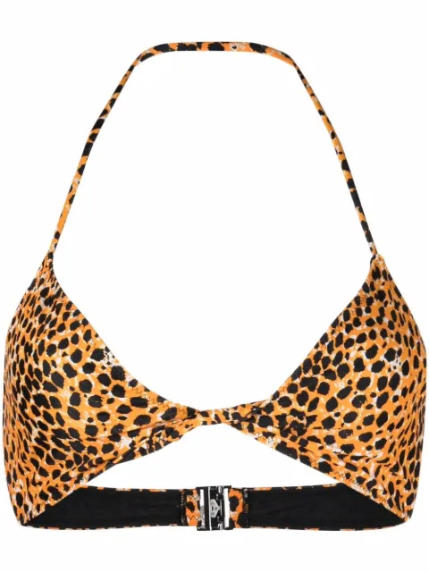 GANNI animal-print halterneck bikini top Neutrals A3778