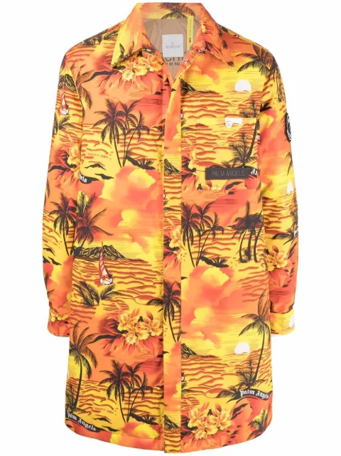 Palm Angels x Moncler tropical-print padded coat Yellow PMED017T22FAB0011820