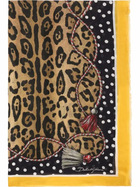 Dolce & Gabbana leopard-print frayed scarf Brown IF679WG7BPZ