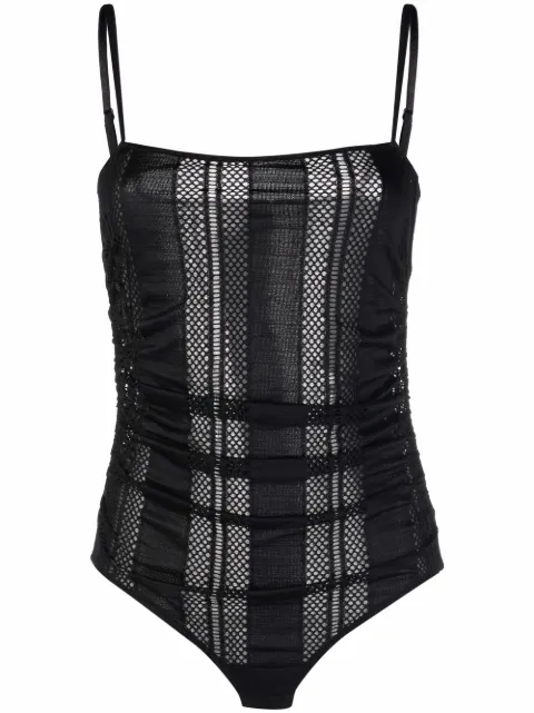 GANNI mesh gathered bodysuit Black T3045