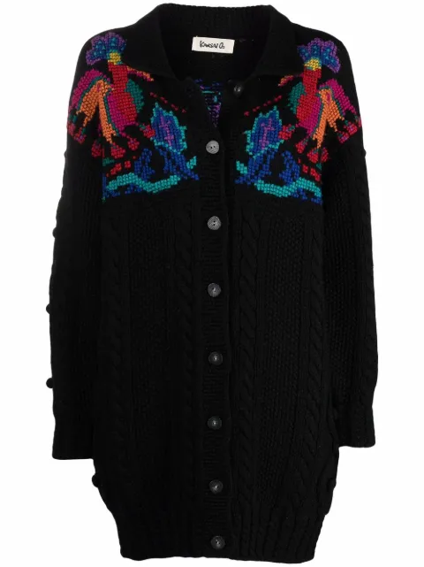 Kansai Yamamoto Pre-Owned 1990s intarsia detailing elongated cardigan Black KY106PT