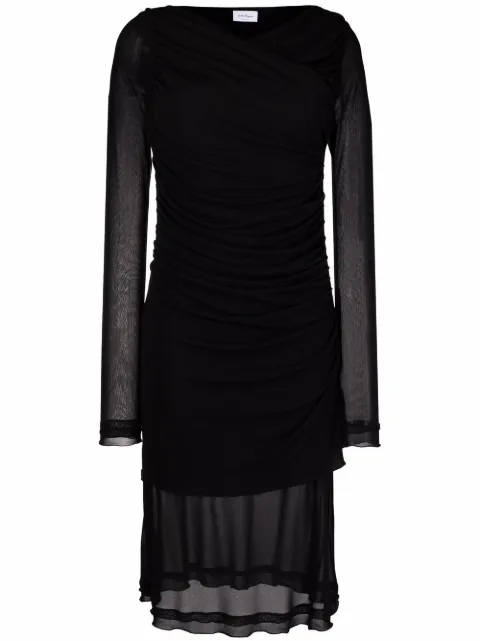Ferragamo sheer-panels draped midi dress Black 750759