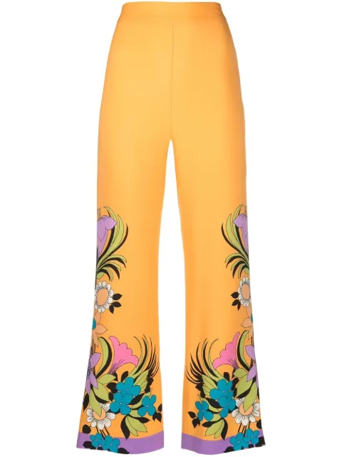 La DoubleJ floral-print flared trousers Orange TRO0054VIS008CAB0001