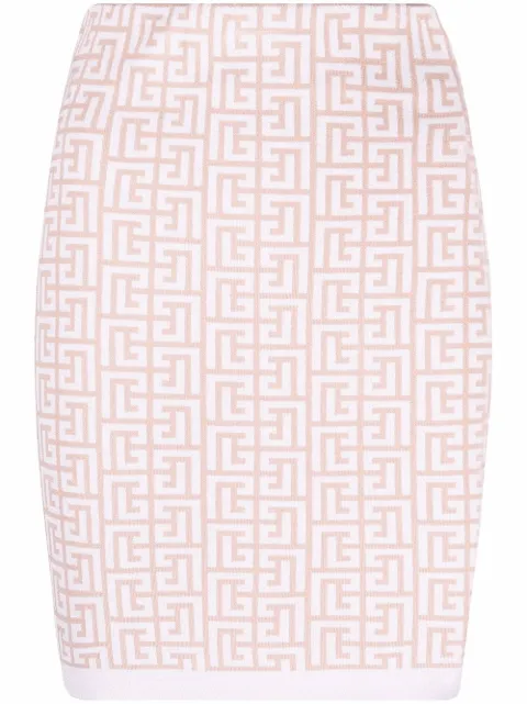 Balmain monogram knitted skirt Neutrals XF1LB005KB06