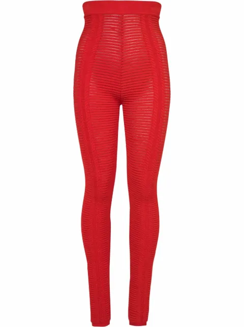 Balmain high-waisted sheer knitted leggings Red XF0PD005KB60