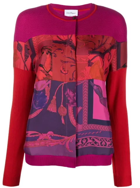 Ferragamo heritage-print panelled cardigan Pink 751306