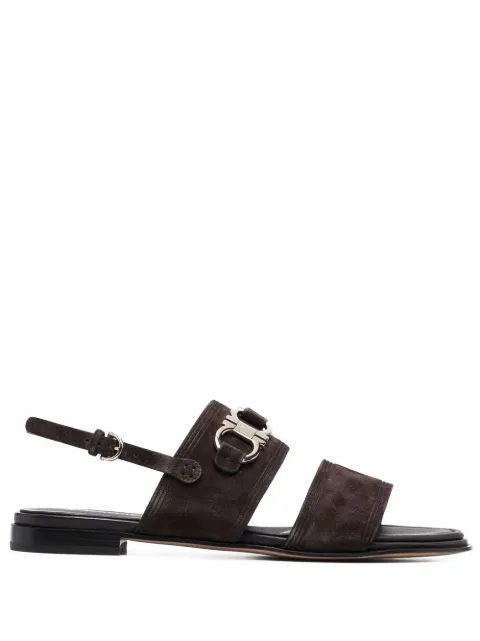 Ferragamo Gancini-plaque suede sandals Brown 751077