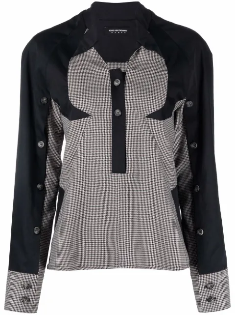 Kiko Kostadinov two-tone houndstooth-pattern blouse Neutrals KKWAW21SH02027