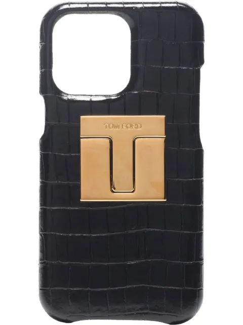 TOM FORD crocodile-embossed leather iPhone 12 case Black Y0349TLCL239
