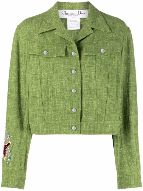 Christian Dior Pre-Owned 1990s embroidered motif cropped jacket Green HOLADIO177
