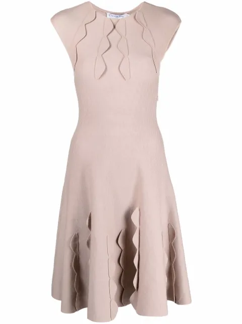 Christian Dior Pre-Owned 2000s scalloped detailing flared knitted-dress Pink HOLADIO174