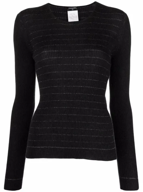 CHANEL Pre-Owned 2003 metallic-threaded knitted top Grey 131282