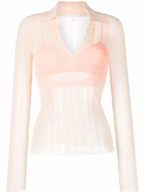 Patrizia Pepe semi-sheer ribbed polo shirt Neutrals 8K0003K004J2U3