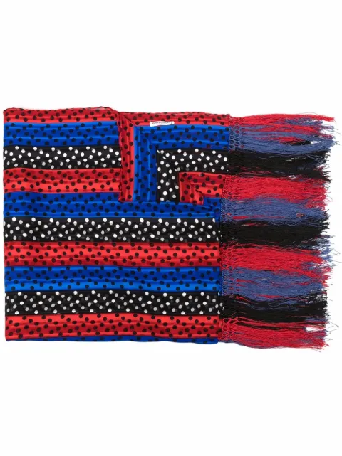 Saint Laurent Pre-Owned 1980s polka dot fringed silk scarf Black YVSA600