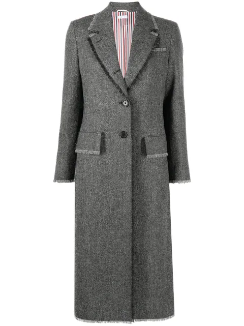 Thom Browne frayed trim single-breasted coat Grey FOC320W05385