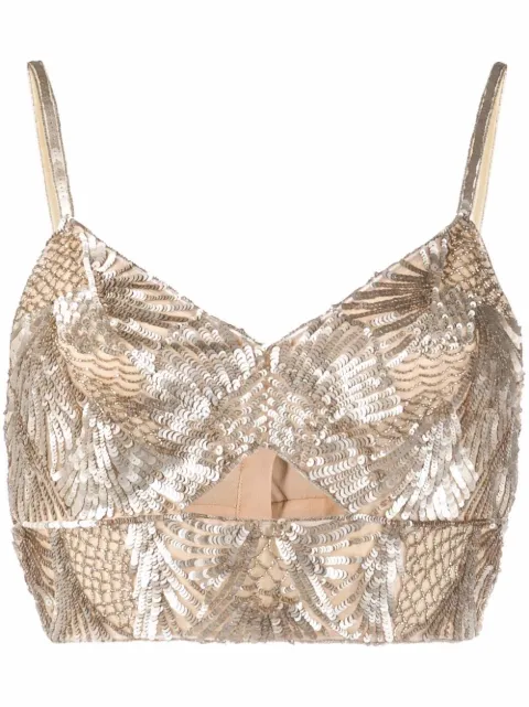 Alberta Ferretti sequin-embellished cropped top Brown A14011671