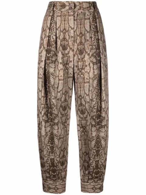 Alberta Ferretti snakeskin-print tapered trousers Brown A03061633