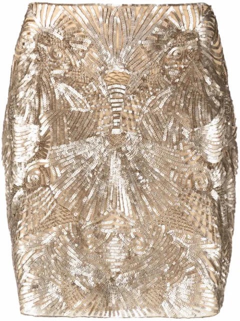 Alberta Ferretti sequin-embellished high-waist skirt Neutrals A01101671