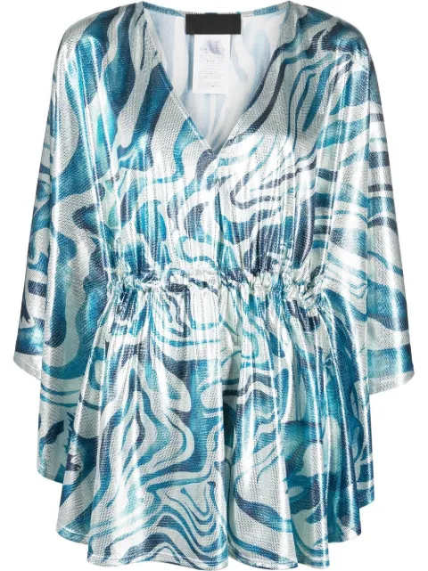 Alberta Ferretti swirl print flared sleeve top Blue AEF221SA08042919